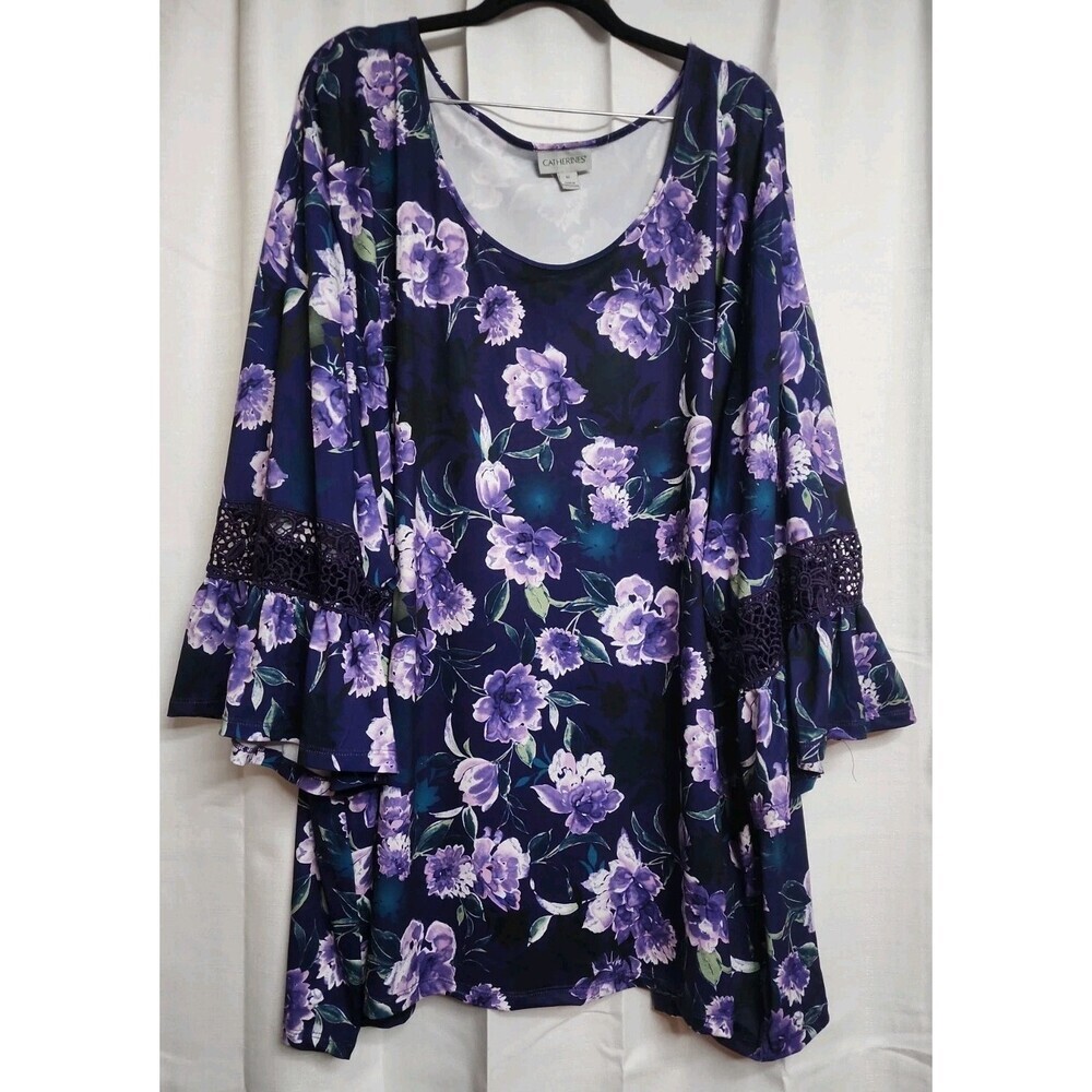 Catherines Plus Size 6X Dream Drape Bella Crochet Trim Purple 3/4 Bell Sleeve